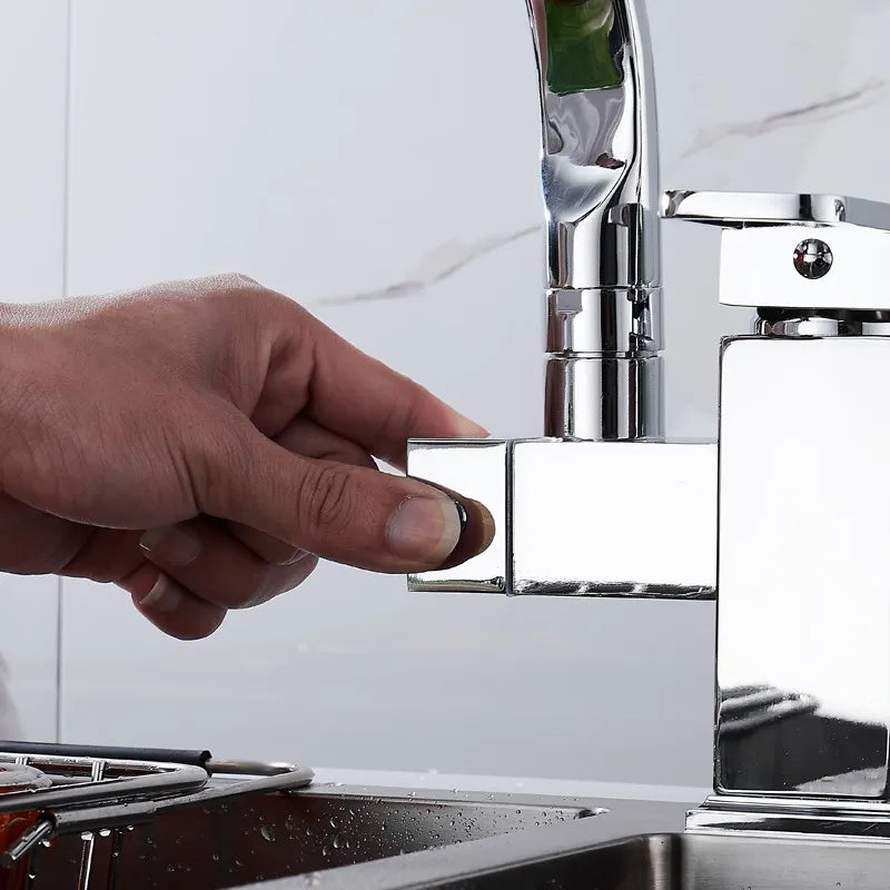 Chrome silver kitchen sink faucet with hot and cold spring spout, designed by MC THE BLACK DIAMOND