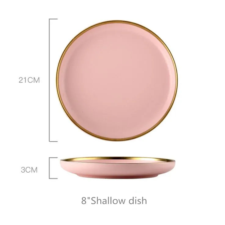 Family size dinnerware set in pink by MC THE BLACK DIAMOND, featuring plates, bowls, and cups for a complete dining experience.