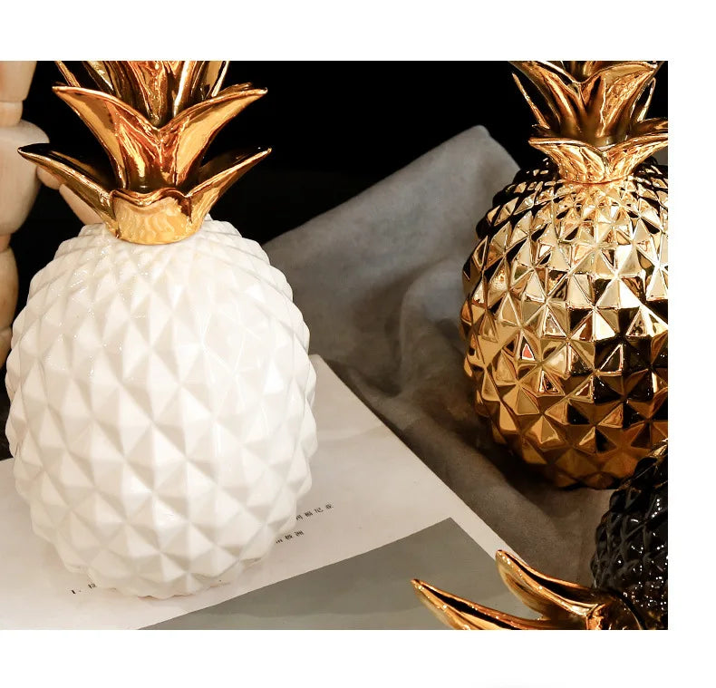 Golden ceramic pineapples by MC THE BLACK DIAMOND, stylish Nordic Light luxury home decor for living rooms, porches, and weddings