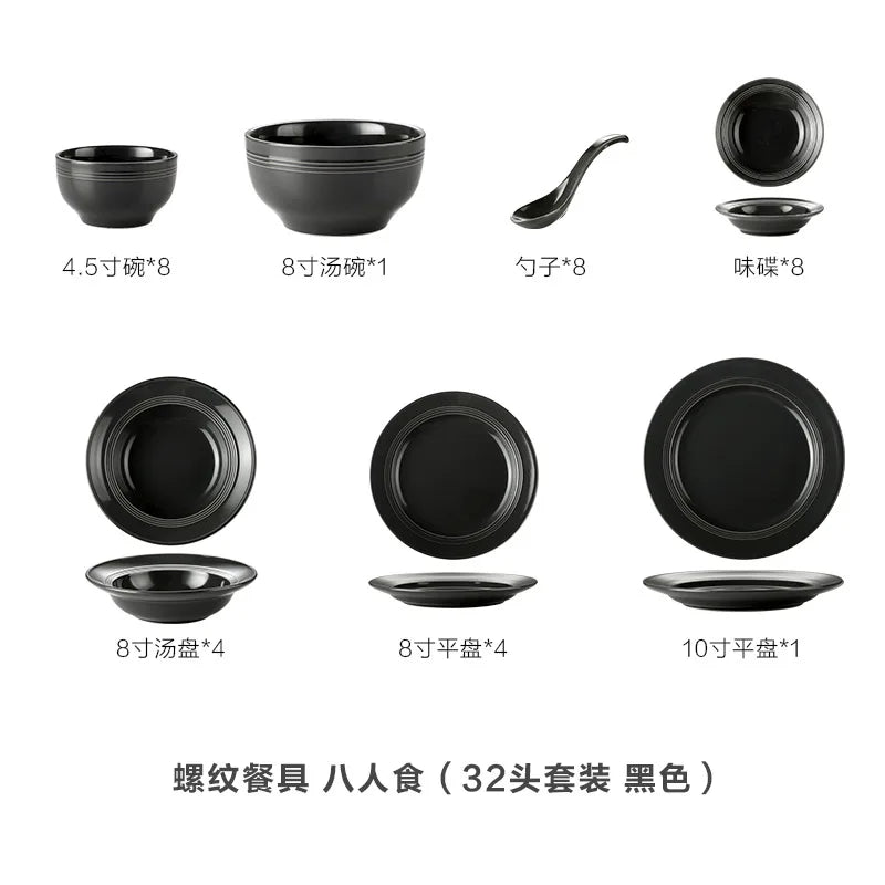 Nordic black and gray ceramic tableware set with rice bowls, soup bowls, and plates from 𝕄𝕔 𝕋𝕙𝕖 𝔹𝕝𝕒𝕔𝕜 𝔻𝕚�