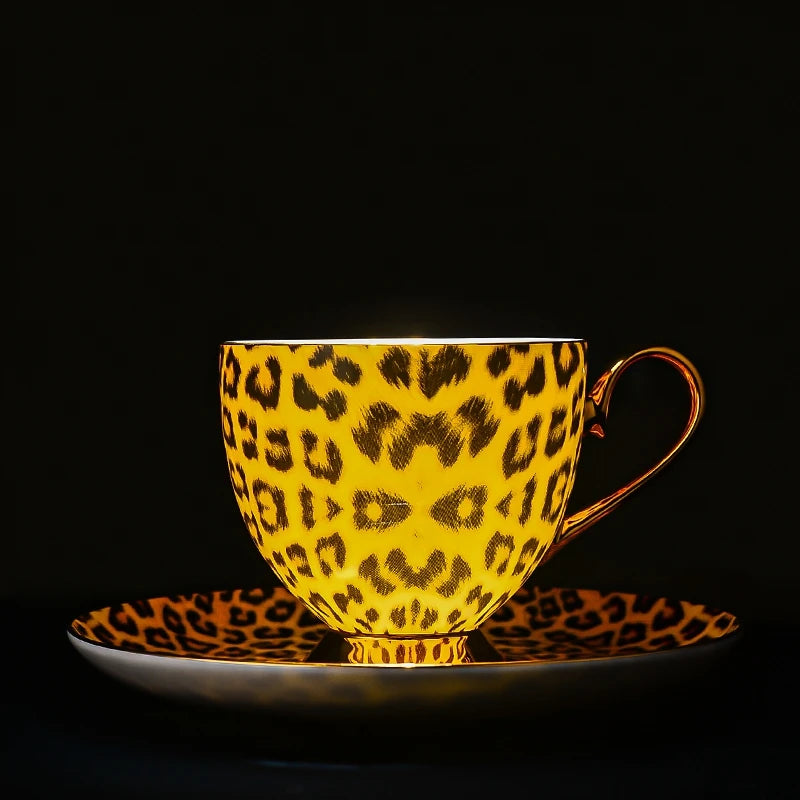 Leopard print Bone China coffee set with teapot, cups, sugar bowl, and creamer from 𝕄𝕔 𝕋𝕙𝕖 𝔹𝕝𝕒𝕔𝕜 𝔻𝕚