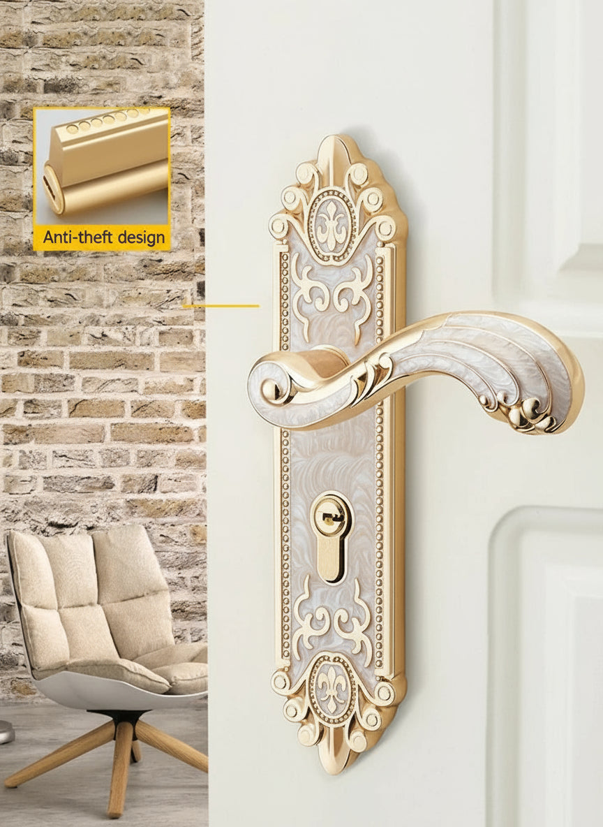 Ivory white gold door lock with keys and handle, security hardware by MC THE BLACK DIAMOND for home decor.