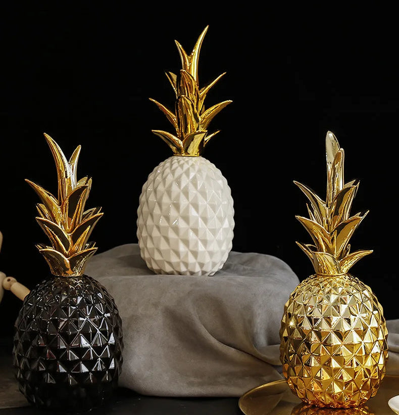 Golden ceramic pineapple decor by MC THE BLACK DIAMOND, perfect for home, living room, porch, or wedding decoration.