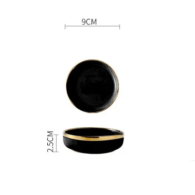Pink black and gold inlay ceramic dinnerware set from MC THE BLACK DIAMOND, featuring plates and bowls with elegant design.