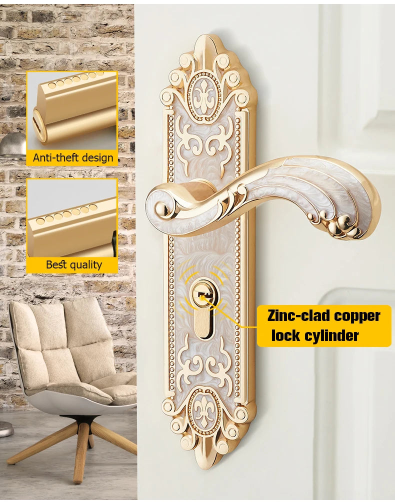 Ivory white gold door lock with keys and handle, security hardware from MC THE BLACK DIAMOND for home decor.