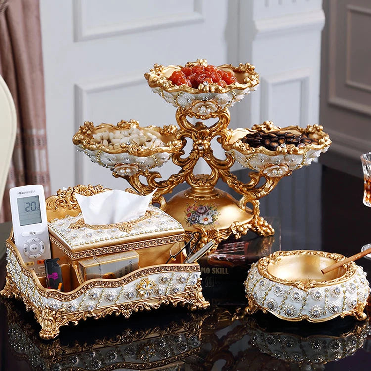 Decorative European resin diamond fruit plate by MC THE BLACK DIAMOND, featuring a detailed diamond pattern and vibrant colors.