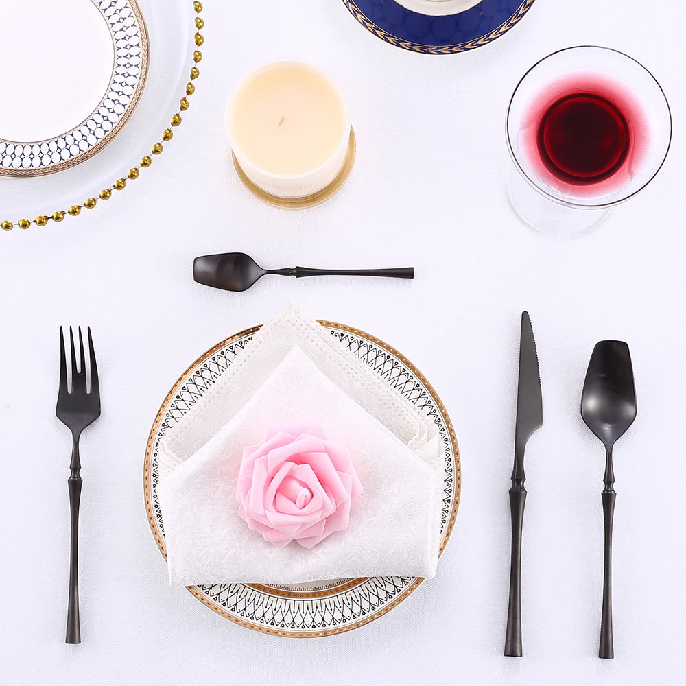 Mirror matte stainless steel dinnerware set featuring black, gold, and silver finishes from 𝕄𝕔 𝕋𝕙𝕖 𝔹𝕝𝕒𝕔𝕜 𝔻𝕚𝕒�