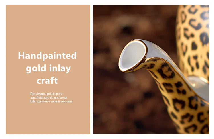 Leopard print bone china coffee set including teapot, cups, sugar bowl, and creamer by 𝕄𝕔 𝕋𝕙𝕖 𝔹𝕝𝕒𝕔𝕜 𝔻𝕚