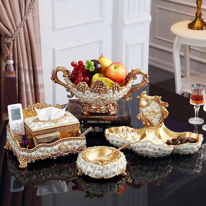 Decorative European Resin Diamond Fruit Plate by MC THE BLACK DIAMOND featuring a detailed diamond pattern and vibrant fruit design.
