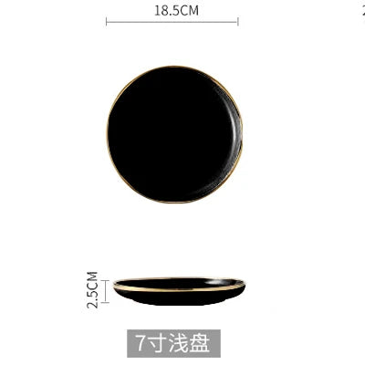 Pink black and gold inlay ceramic dinnerware set by MC THE BLACK DIAMOND, includes plates and bowls with elegant design.