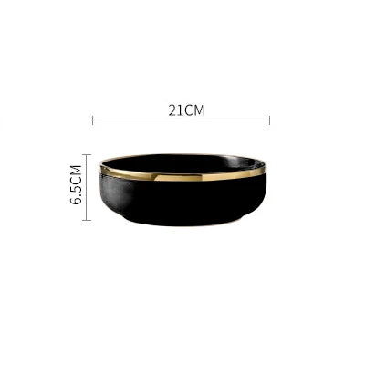 Pink, black, and gold inlay ceramic dinnerware set by MC THE BLACK DIAMOND, featuring elegant plates and bowls for stylish dining.