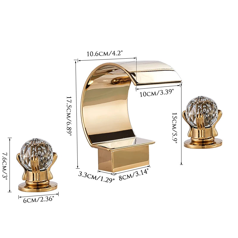 MC THE BLACK DIAMOND waterfall basin faucet with crystal handles for bath sink, sleek and modern bathroom fixture