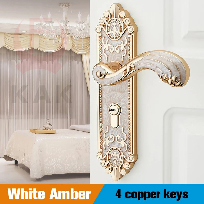 Ivory white gold door handle with keys, security lock for home decor by MC THE BLACK DIAMOND, installed on a door.