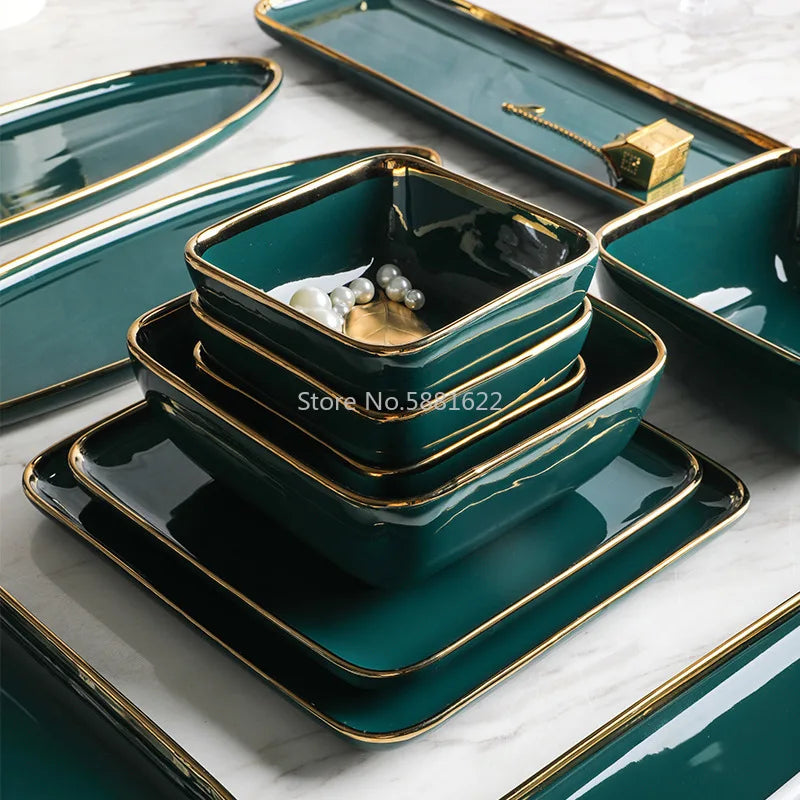 Green ceramic dinnerware set by 𝕄𝕮 𝕋𝕙𝕖 𝔹𝕝𝕒𝕔𝕜 𝔻𝕚𝕒𝕞𝕠𝕟�