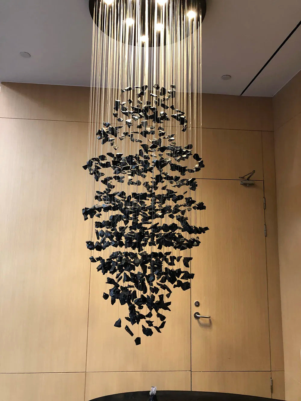 Modern stone crystal LED chandelier by MC THE BLACK DIAMOND, large luxury staircase and living room lighting with elegant design