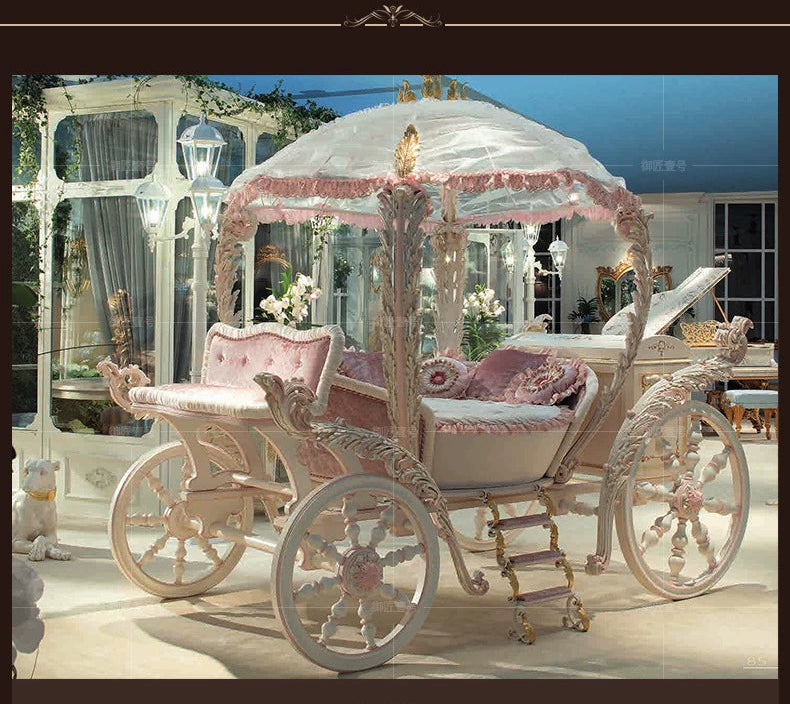 Pink royal princess carriage bed by MC THE BLACK DIAMOND, a customized home decor piece with ornate details and a whimsical design.