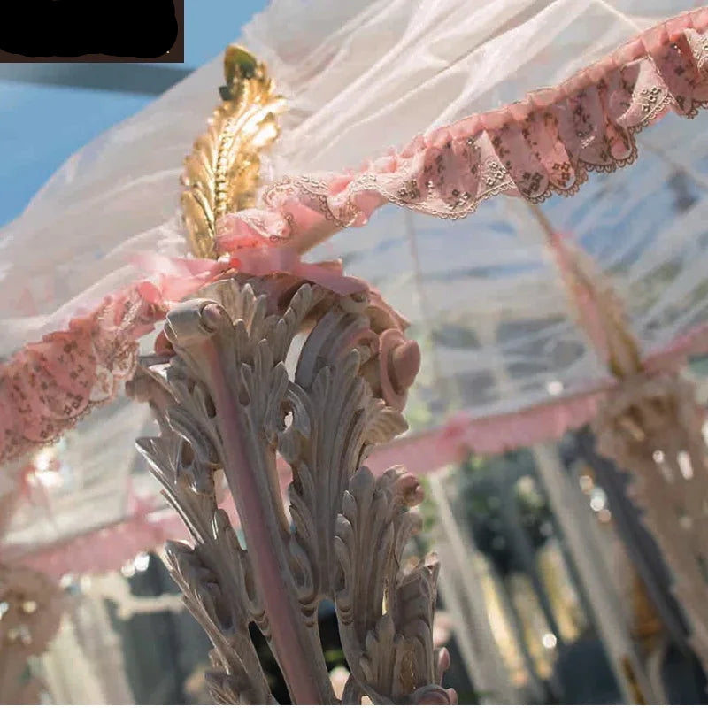Pink royal princess carriage bed by MC THE BLACK DIAMOND, a customized home decor bed with ornate carriage design.