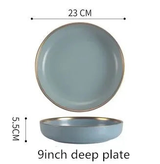 Matte ceramic dinnerware set with cereal bowls, dessert plates, and steak plates by 𝕄𝕔 𝕋𝕙𝕖 𝔹𝕝𝕒𝕔𝕜 𝔻𝕚𝕒