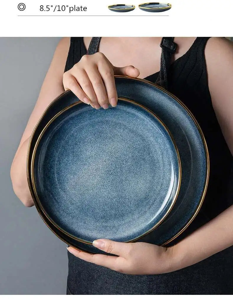 Light Luxury Dishes Steak Dessert Dinnerware Set by MC THE BLACK DIAMOND, featuring elegant plates and bowls for dining and dessert.