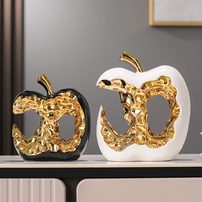 Modern ceramic apple ornament by MC THE BLACK DIAMOND, elegant light luxury home decor figurine for stylish interior accents.