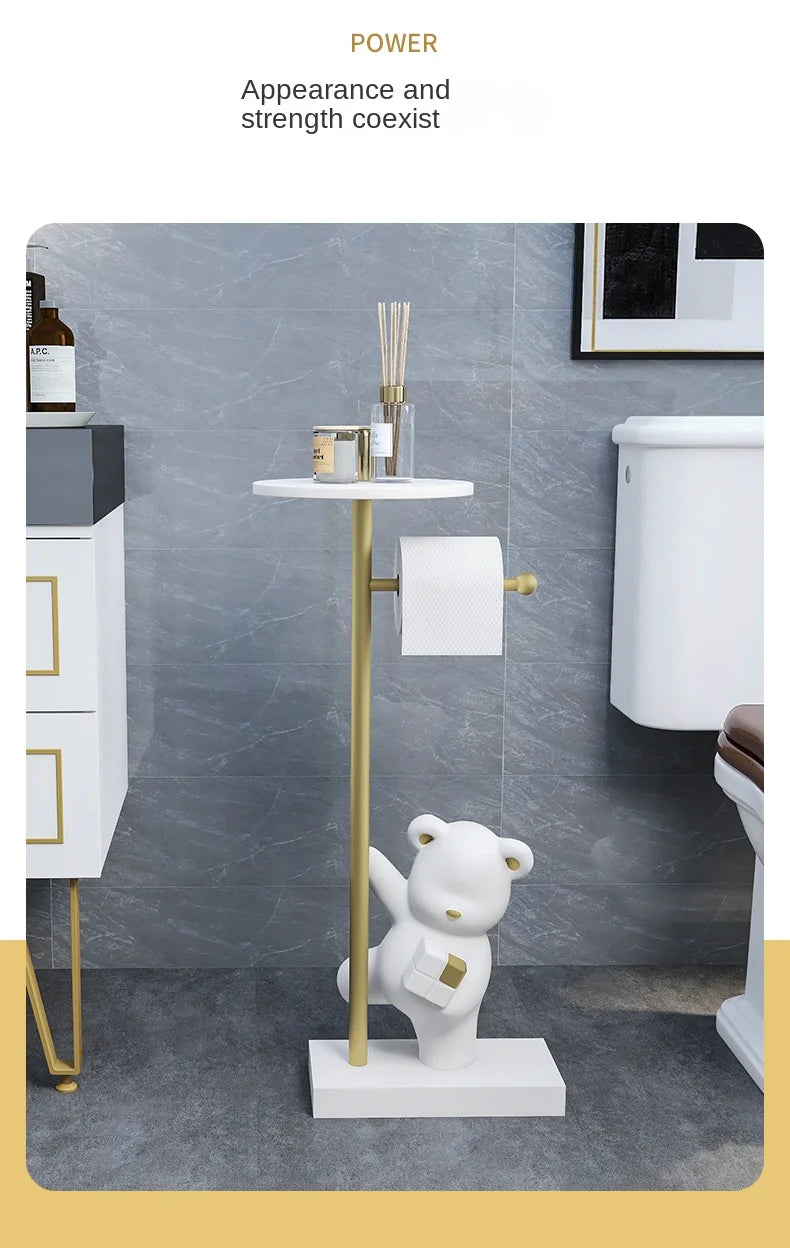 MC THE BLACK DIAMOND bear figurine toilet paper holder, a decorative household accessory with a playful bear design.