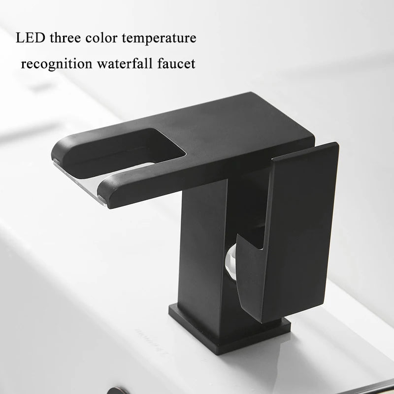 LED temperature-display basin faucet from MC THE BLACK DIAMOND, sleek bath sink faucet with modern LED temperature indicator.