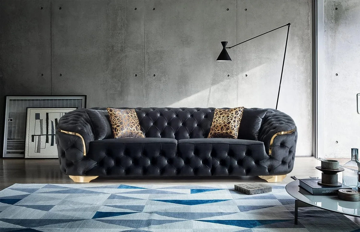 Black velvet 2-seater sofa from 𝕄𝕔 𝕋𝕙𝕖 𝔹𝕝𝕒𝕔𝕜 𝔻𝕚𝕒𝕞𝕠𝕟
