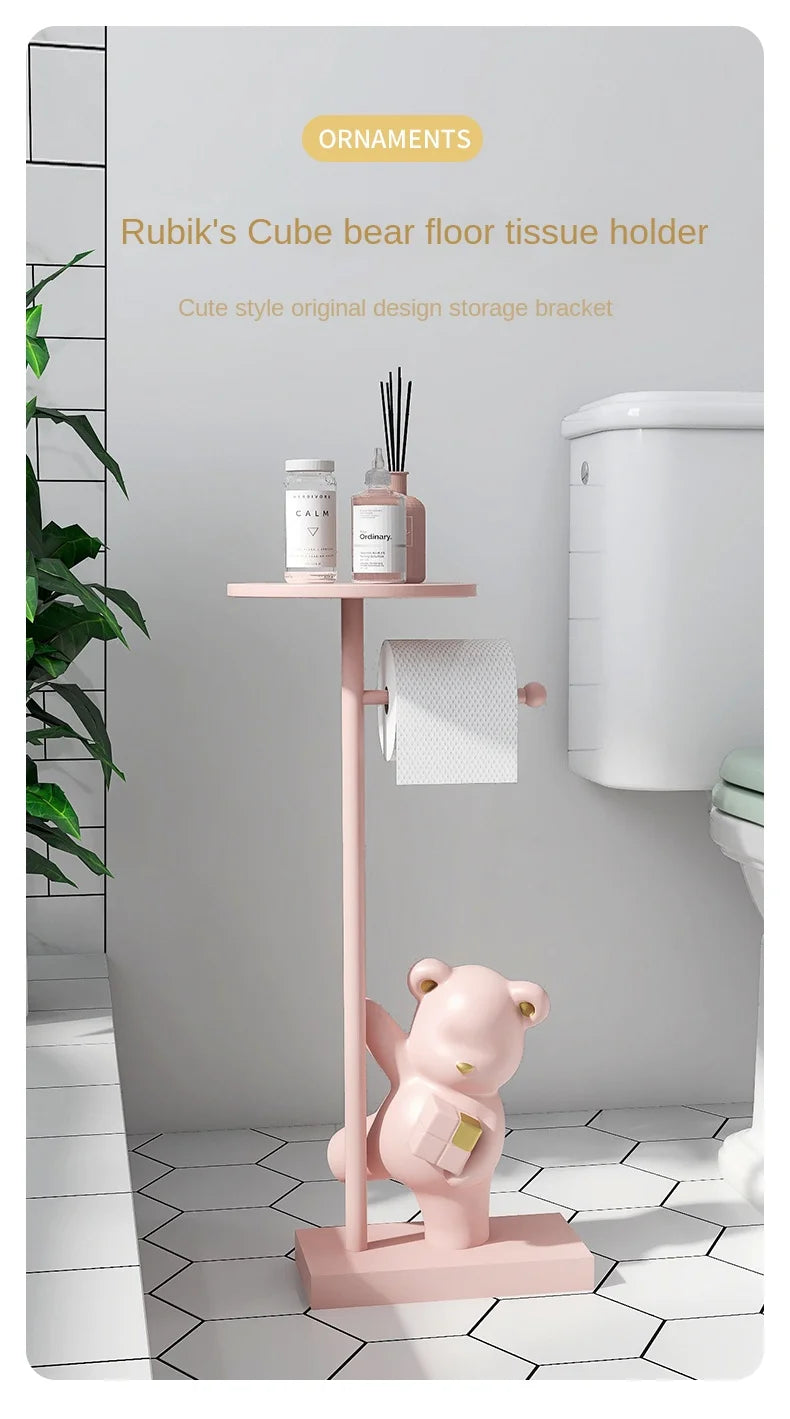 MC THE BLACK DIAMOND bear figurine toilet paper holder for household decor, featuring a decorative bear design.