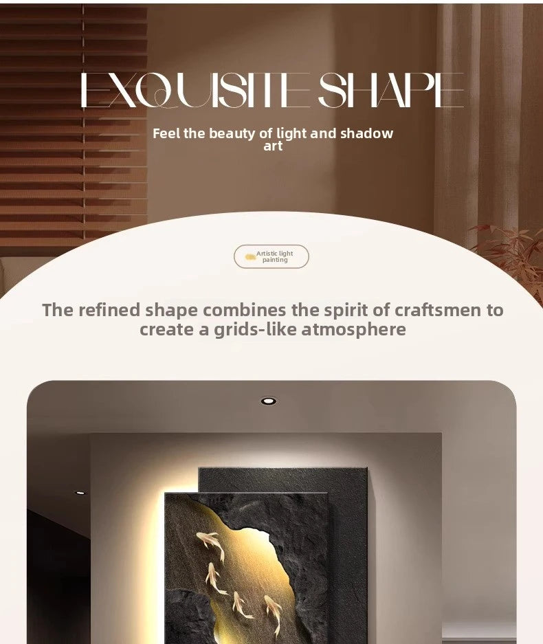 Decorative wall light fixture featuring a hanging koi fish painting by MC THE BLACK DIAMOND, ideal for artistic wall decor.