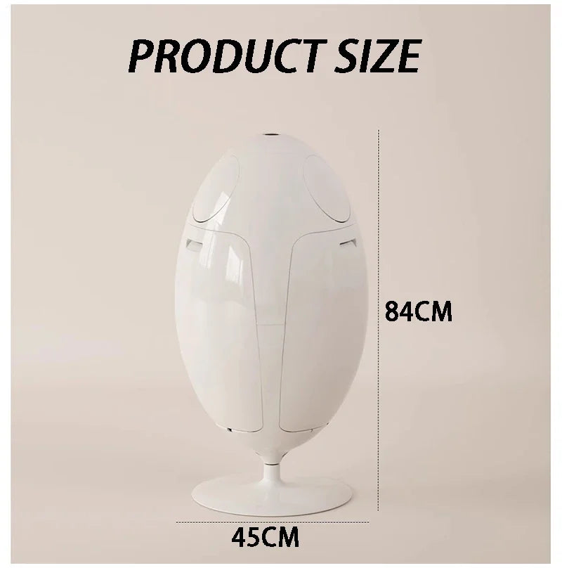 Large dinosaur egg design trash can by MC THE BLACK DIAMOND, plastic garbage collector with unique fossil-inspired appearance.