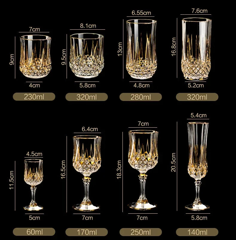 Glass gold crystal red cup from MC THE BLACK DIAMOND drinkware set, showcasing a elegant, shiny red and gold design.