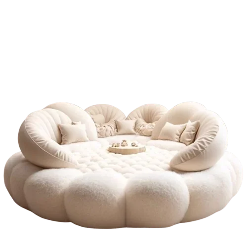 European full-sized round aesthetic soft bed frame by MC THE BLACK DIAMOND, featuring a modern platform design for master bedrooms.