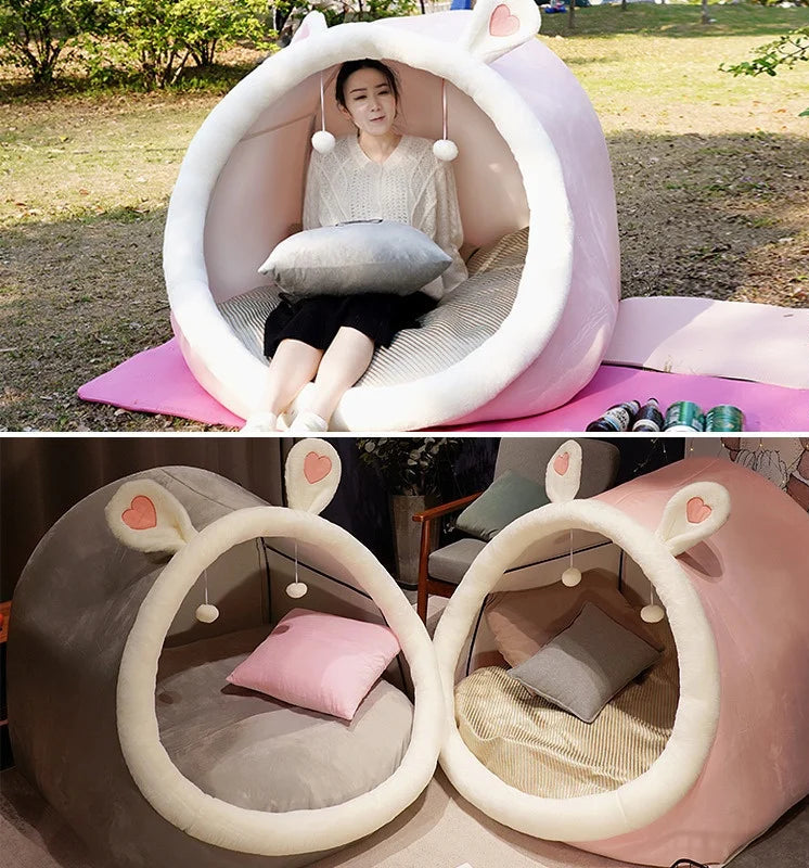 Cute oversized MC THE BLACK DIAMOND plush tent cozy house for adults and children, perfect for home decor and play spaces.
