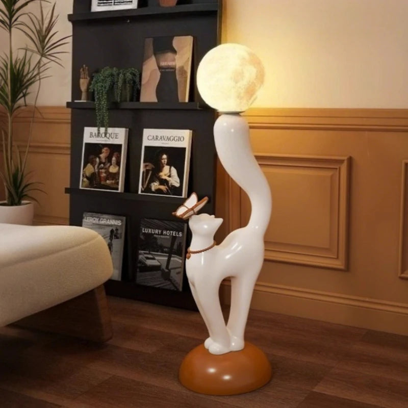 Creative cat statue floor figurine by MC THE BLACK DIAMOND, decorative cat sculpture for home decor.