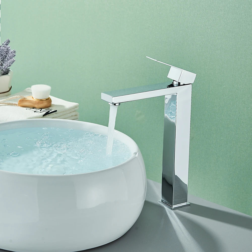 Matte black stainless steel bathroom sink faucet with hot and cold mixer, sleek design from MC THE BLACK DIAMOND.