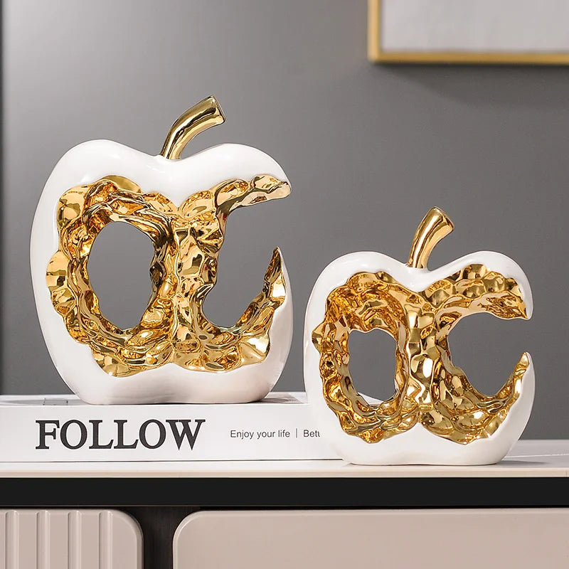 Modern ceramic apple ornament by MC THE BLACK DIAMOND, elegant light luxury home decor figurine for stylish interior accents.