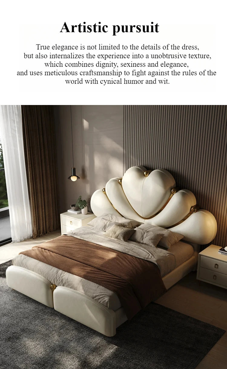 White waterproof Nordic aesthetic double bed headboard and frame by MC THE BLACK DIAMOND, featuring elegant European style.