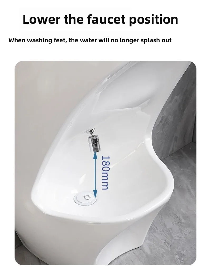 Ceramic wall-mounted and floor-standing Wudu basin by MC The Black Diamond, designed for Muslim foot washing and wudu rituals.