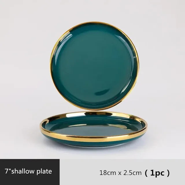 Green ceramic dinnerware set by MC THE BLACK DIAMOND, includes plates and bowls, perfect for family meals.