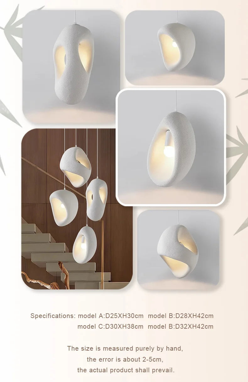 MC THE BLACK DIAMOND Nordic Villa Stairs Wabi Sabai E27 LED pendant light hanging with wooden accents and warm lighting.