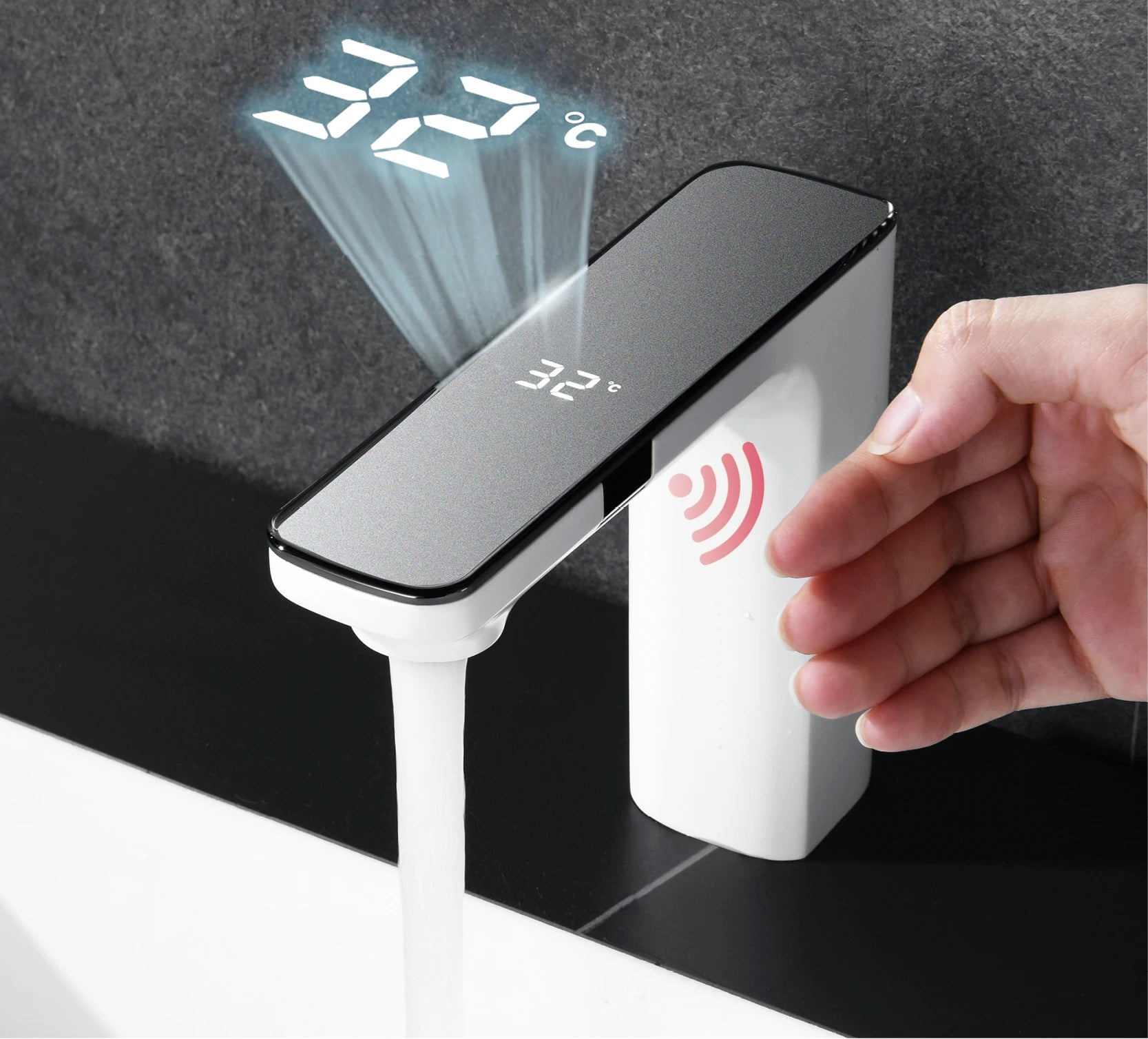MC THE BLACK DIAMOND LED bathroom sink faucet with temperature display and single handle for hot and cold water.