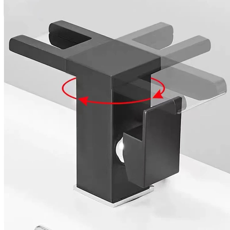 MC THE BLACK DIAMOND LED temperature-display basin faucet mounted on a bathroom sink with modern chrome finish.
