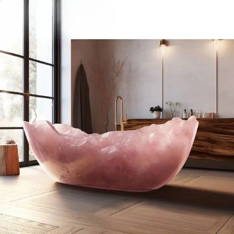 Irregular pink agate freestanding bathtub by MC THE BLACK DIAMOND, ideal for custom apartments and villas, showcasing unique natural stone design.
