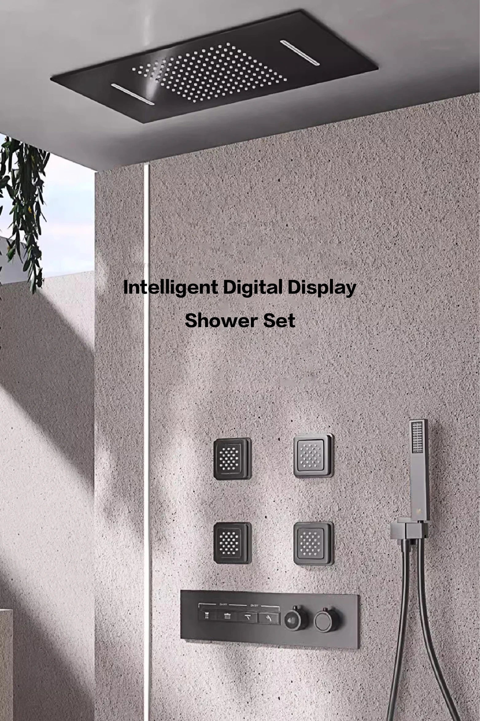 MC THE BLACK DIAMOND LED digital display dual control bathroom shower faucet with hot and cold water controls.
