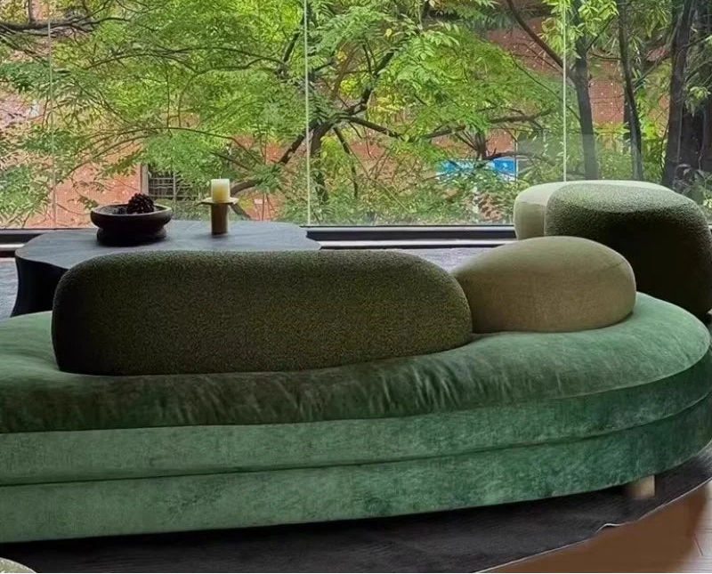 Large flat layer green fabric sectional sofa by MC THE BLACK DIAMOND, featuring a special-shaped design and spacious seating.
