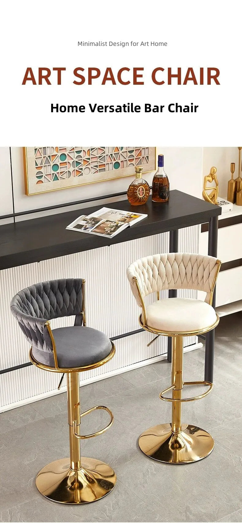Adjustable Nordic bar stool by MC THE BLACK DIAMOND with high footrest, modern design, and sleek black finish.