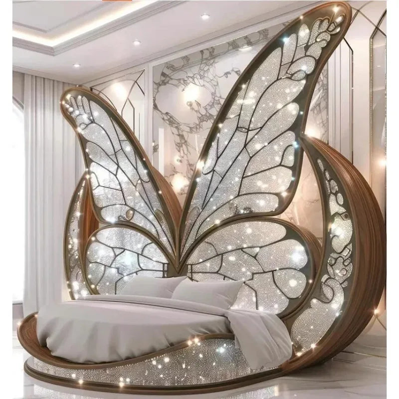 Solid wood Princess Butterfly Bed Villa platform bed by MC THE BLACK DIAMOND with butterfly-themed design and sturdy construction.