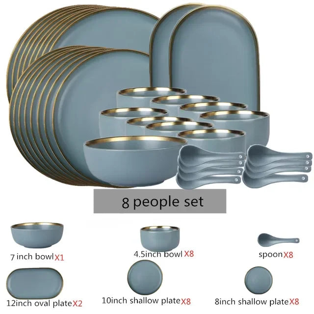 Matte ceramic dinnerware set with cereal bowls, dessert plates, and steak plates by 𝕄𝕔 𝕋𝕙𝕖 𝔹𝕝𝕒𝕔𝕜 𝔻𝕚𝕒
