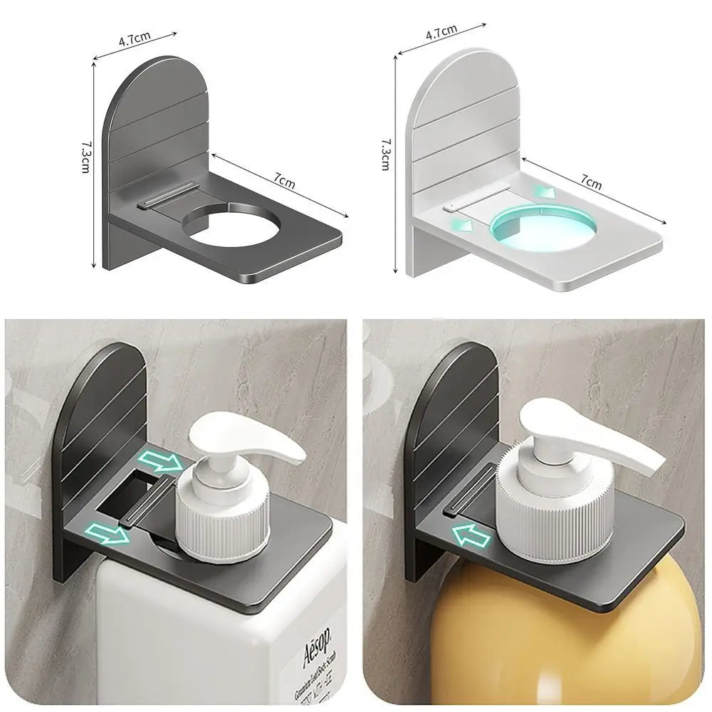 Wall-mounted bathroom bottle holder and organizer caddy with hooks by MC THE BLACK DIAMOND, ideal for bathroom shelf storage.