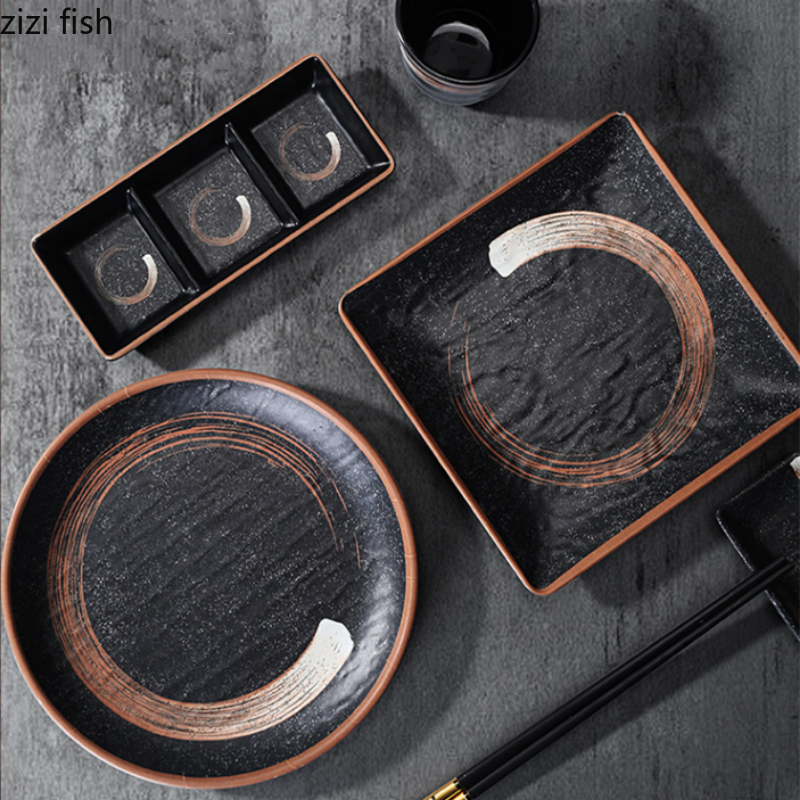 Melamine dinner plate set including serving plates, sushi plates, seasoning dishes, dessert bowls, salad, and fruit bowls by MC The Black Diamonds